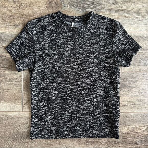 Free People Stretch Knit Textured Top Black Grey Hannah Tweed Short Sleeve Shirt - Picture 5 of 9